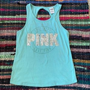 Victoria's Secret Pink Aqua Sequins Bling Tank Top